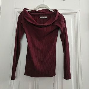 Fitted Cowl Neck Off the Shoulder Sweater